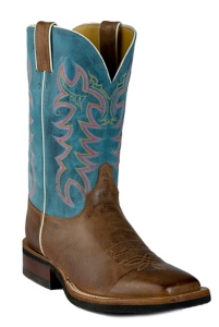 Justin® AQHA Q-Crepe™ Men's Arizona Mocha Brown w/ Teal Top Square Toe Western Boots