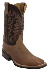 Justin® AQHA Q-Crepe™ Men's Tan America w/ Chocolate Thoroughbred Top Square Toe Western Boots