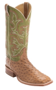 Justin® AQHA Remuda™ Mens Brown Full Quill Ostrich Exotic w/ Green Square Toe Boots