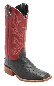 Justin® AQHA Remuda™ Mens Black Full Quill Ostrich w/Red Top Exotic Square Toe Boots
