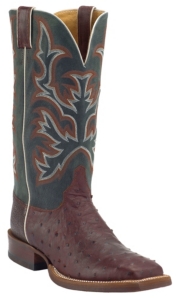 Justin® AQHA Remuda™ Mens Brandy Full Quill Ostrich w/ Cypress Jurassic Goat Top Exotic Square Toe Boot