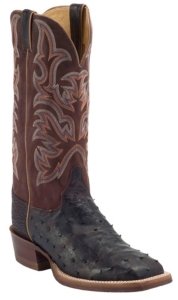Justin® AQHA Remuda™ Mens Nicotine Full Quill Ostrich w/ Tiger Jurassic Goat Top Exotic Square Toe Boot