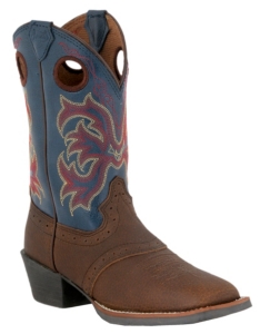 Justin® Stampede™ Kids Dark Brown and Jean Saddle Vamp Square Toe Western Boots
