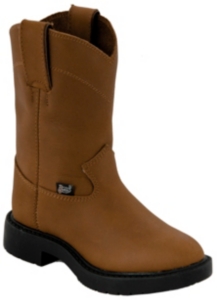 Justin® Childrens Aged Bark Brown Slip-On Western Rubber Sole Work Boots