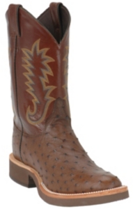 Justin® Tekno Crepe™ Mens Antique Brown Full Quill Ostrich Exotic Crepe Sole Boots