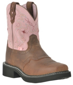 Justin® Gypsy™ Kids Distressed Brown w/Pink Top Saddle Vamp Square Toe Western Boot