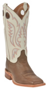Justin® Bent Rail™ Men's Chocolate Brown w/ Ivory White Top Square Toe Western Boot