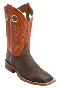 Justin® Bent Rail™ Men's Chocolate w/ Light Orange Top Square Toe Western Boots