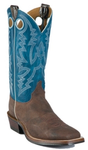 Justin® Bent Rail™ Men's Chocolate Puma w/ Blue Top Square Toe Western Boots