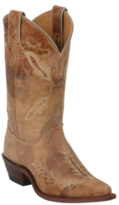 Justin® Bent Rail™ Ladies Distressed Tan Brown Fancy Stitch Snip Toe Western Boot