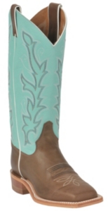 Justin® Bent Rail™ Ladies Chocolate w/ Sea Green Top Square Toe Western Boot