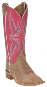 Justin® Bent Rail™ Ladies Tan w/ Hot Pink Top Square Toe Western Boot