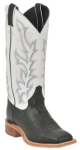 Justin® Bent Rail™ Ladies Black w/ White Top Square Toe Western Boot