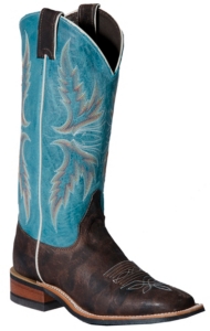 Justin® Bent Rail™ Ladies Chocolate Brown w/ Bright  Blue Top Square Toe Western Boot