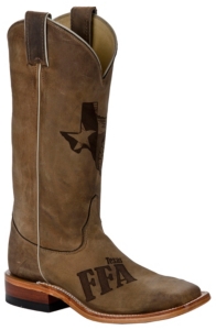 Justin® LadiesTan Brown Distressed Texas FFA Laser Cut Square Toe Western Boots