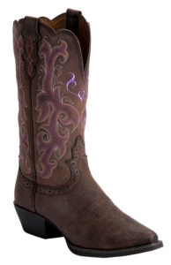 Justin® Ladies Chocolate Puma Cowhide Snip Toe Rubber Sole Western Boot