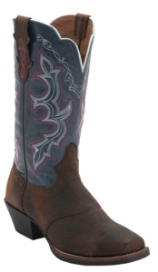 Justin® Stampede Collection™ Ladies Dark Brown w/Denim Top Punchy Toe Western Boot