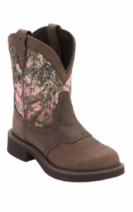 Justin® Gypsy Collection™ Ladies Distressed Brown w/Pink True Timber Camo Top Round Toe Western Boots