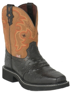 Justin® Gypsy™ Ladies Black Ostrich Print w/ Tan Top Square Toe Western Boots