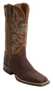 Justin® AQHA Remuda™ Mens Antique Saddle Smooth Ostrich w/ Brandy Jurassic Goat Top Exotic Square Toe Boots