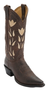 Justin® Vintage™ Women's Dark Chocolate Goat w/Tulip Inlay Snip Toe Western Boots