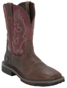 Justin® Hybred™ Men's Rugged Tan w/ Red Top Square Toe Western Work Boot