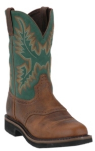 Justin® Men's Rugged Tan w/ Green Top Stampede Collection Western Work Boot