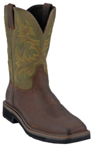 Justin® Original Workboots™ Mens Brown / Green Square Toe Stampede Work Western Boot