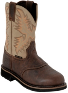 Justin® Ladies Waxy Brown w/Ivory Top Stampede Collection Steel Toe Western Work Boot