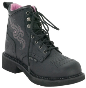 Justin® Ladies Gypsy™ Black Pebbled Grain 6in. Lace-Up Steel Toe Work Boot