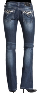 Miss Me® Ladies Stonewash Zebra w/ Stars & Crystals Flap Pocket Boot Cut Jeans