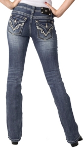 Miss Me® Ladies Cream Leather & Embroidery w/ Crystals Boot Cut Jean