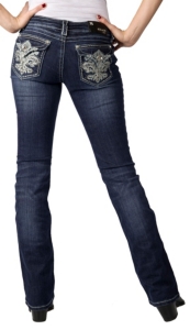 Grace in LA® Women's Fleur de Lis Embroidery w/ Crystals Flap Pocket Boot Cut Jean