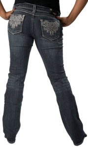 Grace in LA® Women's Swirl Embroidery w/ Crystals & Thick Pick Stitch Boot Cut Jean- Plus Sizes