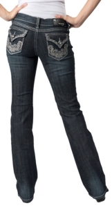 Grace in LA® Women's Swirl Embroidery w/ Crystals & Studs Flap Pocket Boot Cut Jean