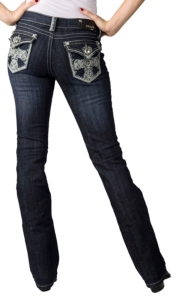Grace in LA® Women's Heart Cross w/ Crystals Flap Pocket Boot Cut Jean