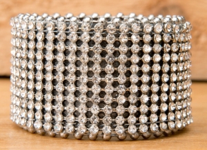 Wear N.E. Wear® Black w/ Clear Crystal Mesh Leather Snap Bracelet