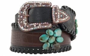 Katydid® Women's Brown & Black w/ Turquoise Flowers Wide Waist Belt