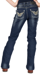 Wired Heart® Girl's Embroidered Butterlfy with Crystals Open Pocket Boot Cut Jeans