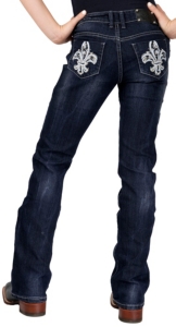 Wired Heart® Girl's Leather Fleur de Lis with Crystals Open Pocket Boot Cut Jeans
