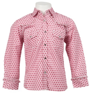 Rodeo Girl® Girl's White w/ Pink Polka Dot Print Long Sleeve Western Shirt