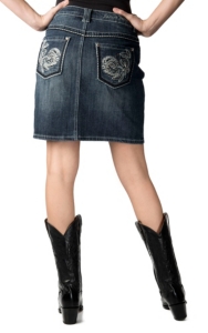 Zenim Denim® Women's Medium Stonewash with Thick Stitching and Crystals Open Pocket Skirt