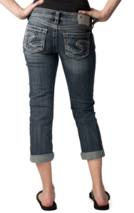 Silver Jeans® Women's Denim Twisted Low Rise Curvy Fit Cuffed Capri Jeans