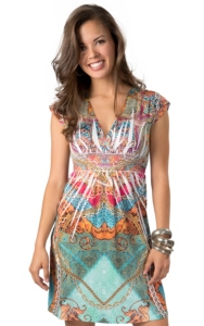 Panhandle Slim® Women's Pink, Turquoise, and Orange Sublimation with Rhinestones Short Sleeve Dress