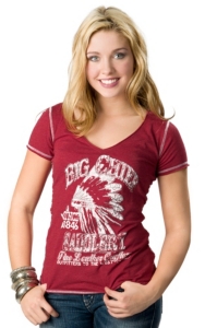 Panhandle Slim® Women's Red Big Chief Saddlery with Whip Stitching Short Sleeve Tee