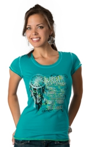 Panhandle Slim® Women's Turquoise with Lime Vintage Dream Catcher Short Sleeve Tee
