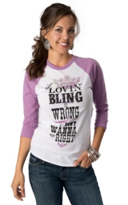 ATX Mafia® Women's White If Lovin' Bling Is Wrong with 3/4 Purple Sleeves Baseball Tee