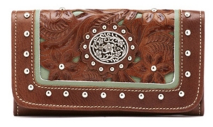 American West® Ladies Lady Lace Antique Brown and Turquoise Floral Concho Wallet