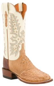 Lucchese® Cowgirl™ Ladies Tan Full Quill Ostrich w/ Ivory Exotic Square Toe Boots