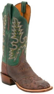Lucchese® Cowgirl™ Ladies Brown Full Quill Ostrich w/Green Top Exotic Square Toe Boot